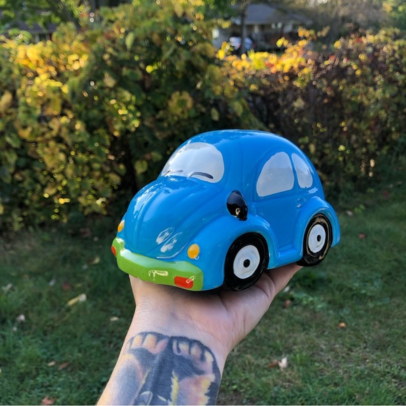Vintage Beetle Bug VW car Piggy bank Coin Bank Vtg collectible ceramic wooden💚 - Picture 8 of 15